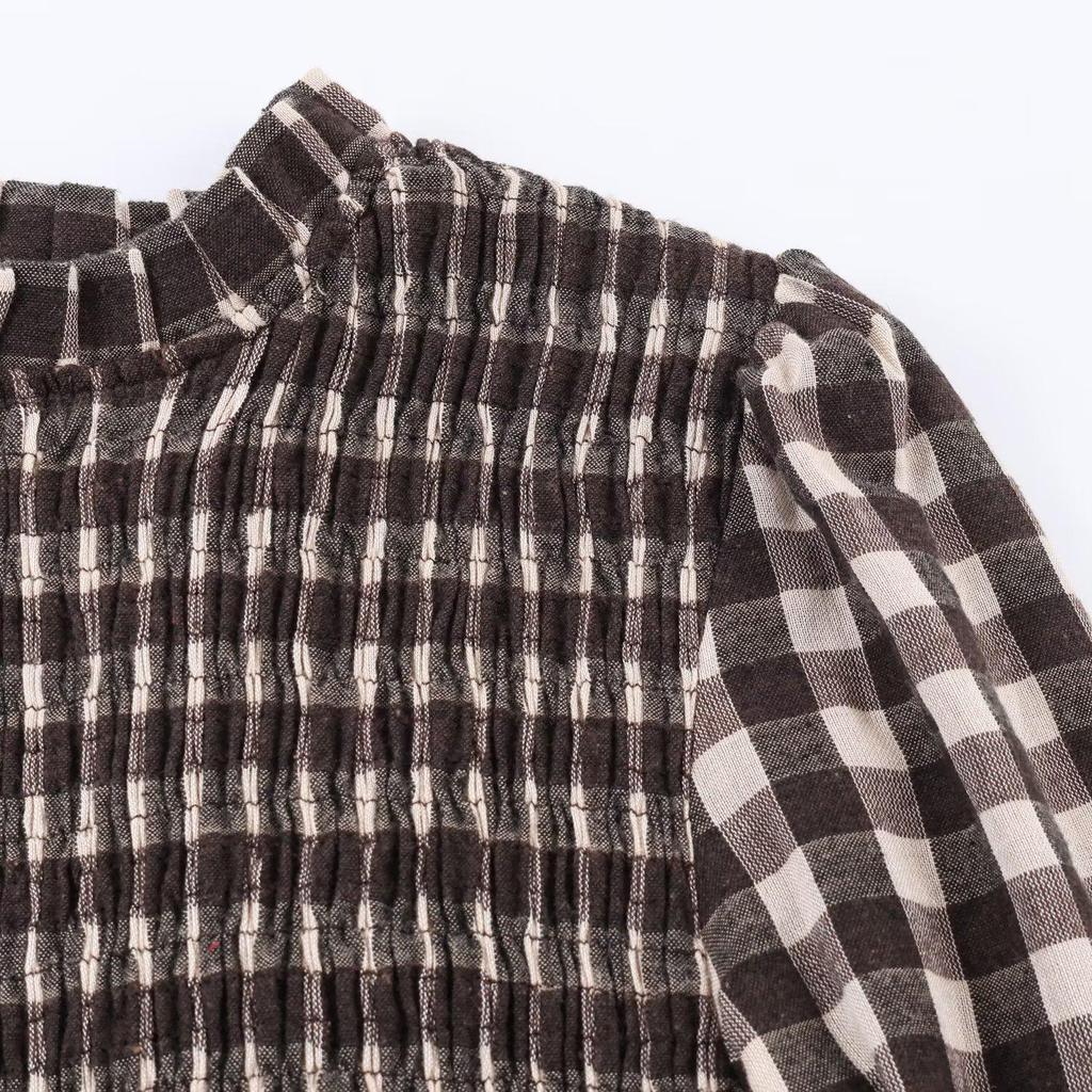 Camicia da donna versatile casual a maniche lunghe con motivo a nido d'ape e quadri, collezione Primavera/Estate 2026