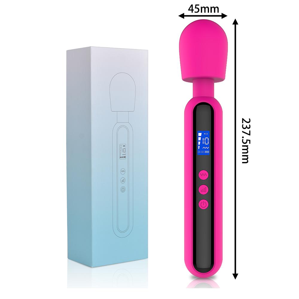 Waterproof Silicone Multi-Functional Massage Stick with LCD Display 10 Frequencies 4 Speeds Vibrator for Women Sexy Toy