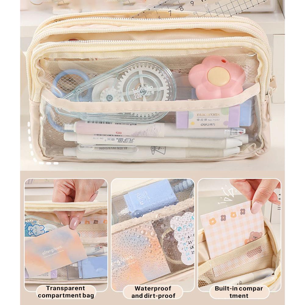 3 Layer Transparent Large Capacity Simple Pencil Case Multi Functional Pen Bag Pouch for Students School Stationery Supplies