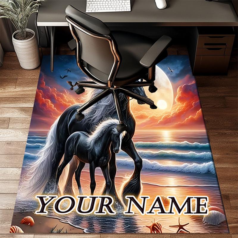 1PC Custom Name Equestrian Sunset Majesty Theme Floor Mat Ideal for Living Room, Game Rooms, Office, Bedroom,Floor Mat Playful Design