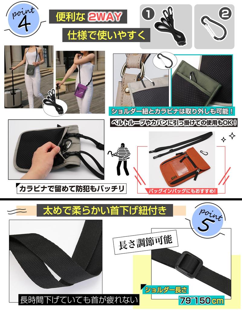 Passport Hanging Around the Security Large Overseas Passport Security Passport Convenient Travel Black [GOKEI] Case, Neck, Anti-Skimming, Pouch,