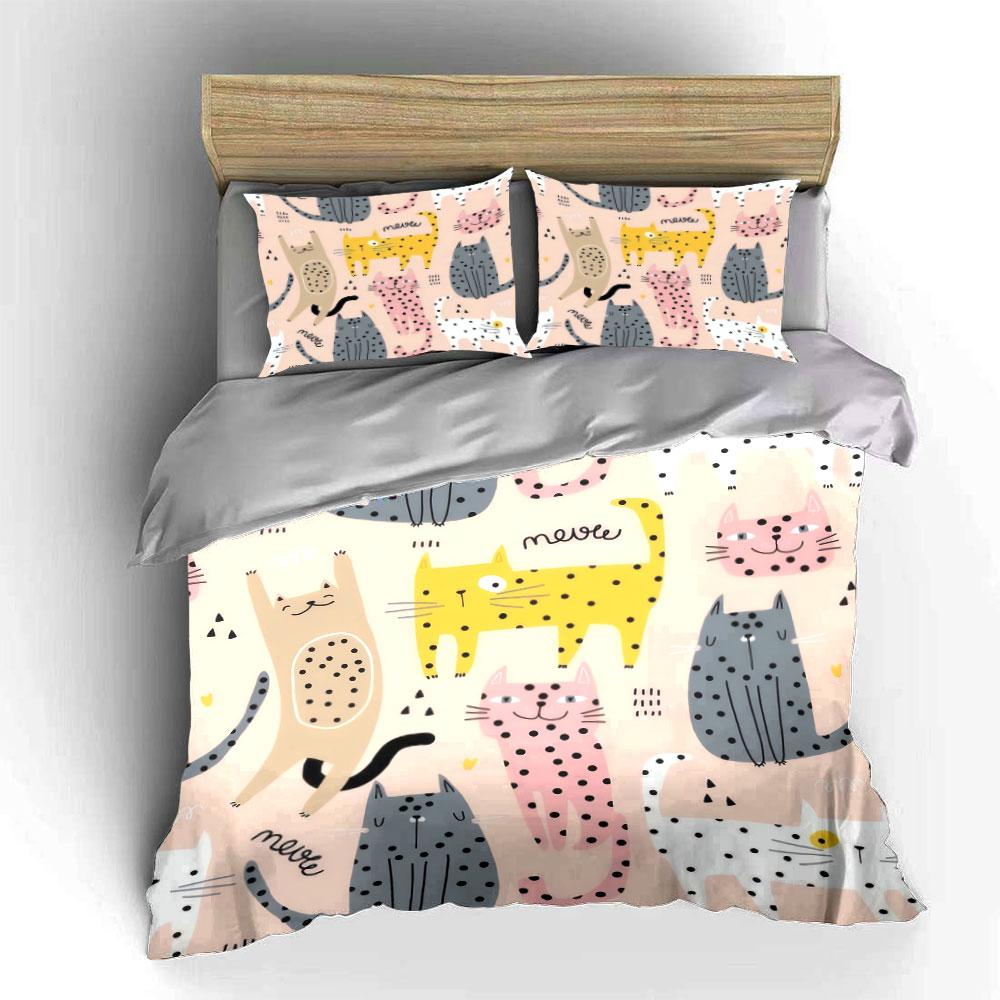 Cartoon Cat Themed Bedroom Set Soft Comfortable Duvet Cover Bedding Set Included 1*Duvet Cover & 2*Pillowcases, Gift
