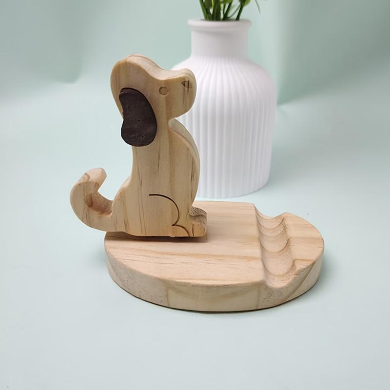 Kreativer fauler Handyhalter aus Holz Cartoon Welpe Massivholz Handyhalter Desktop Universal Handyhalter