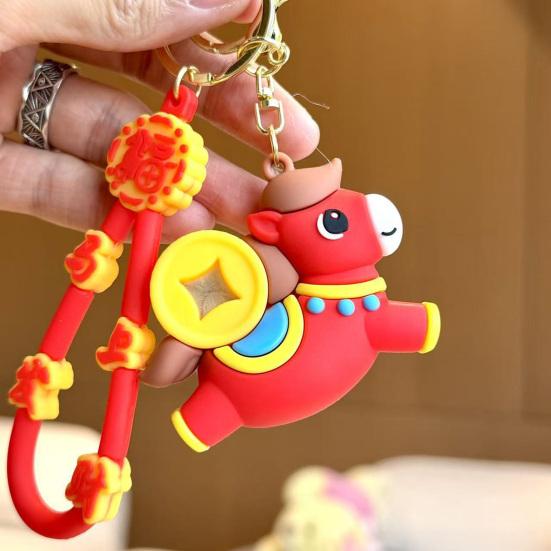 Pferd Jahr Schlüsselanhänger Anhänger mit Lanyard Wasserdicht Rotgold Glücksbringer mit Fu Design Taschenanhänger Handyzubehör