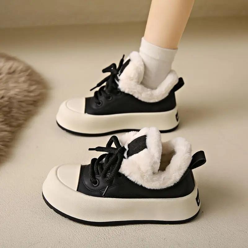 

2025 Autumn/winter European Station Fleece-lined Warm Cotton Shoes Explosive Thick Bottom Casual Women s Shoes Rubber Upper 35 чёрный