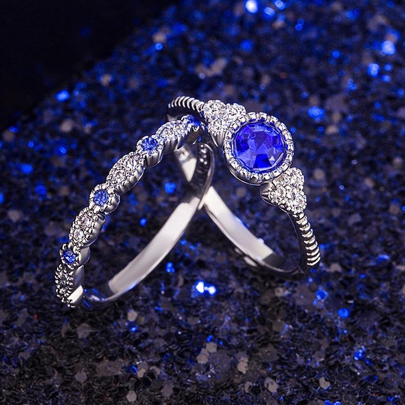 Retro Simple Emerald Sapphire Ring Set Women's Fashion Jewelry Zircon Ring