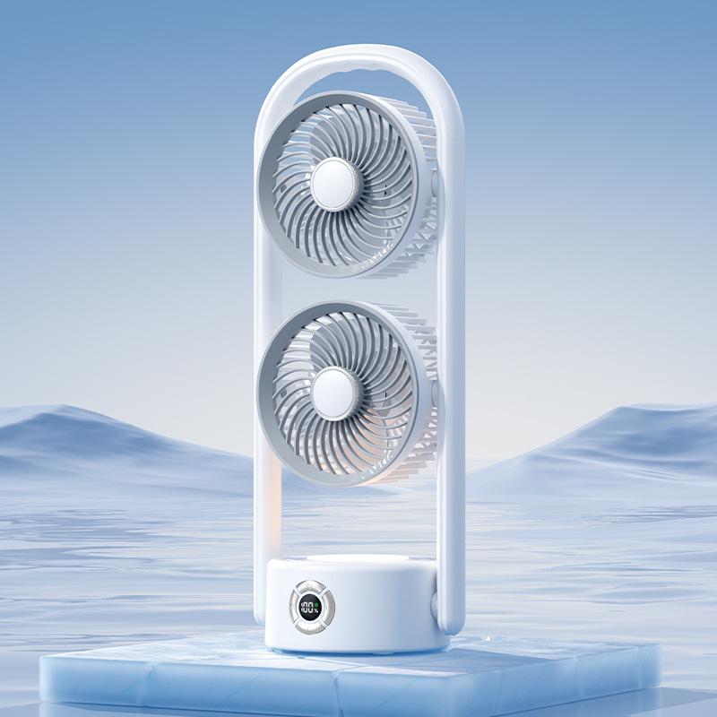 Dual-Head Wall-Mounted Desktop Fan with Night Light & Digital Display 16.5*13*41.5cm