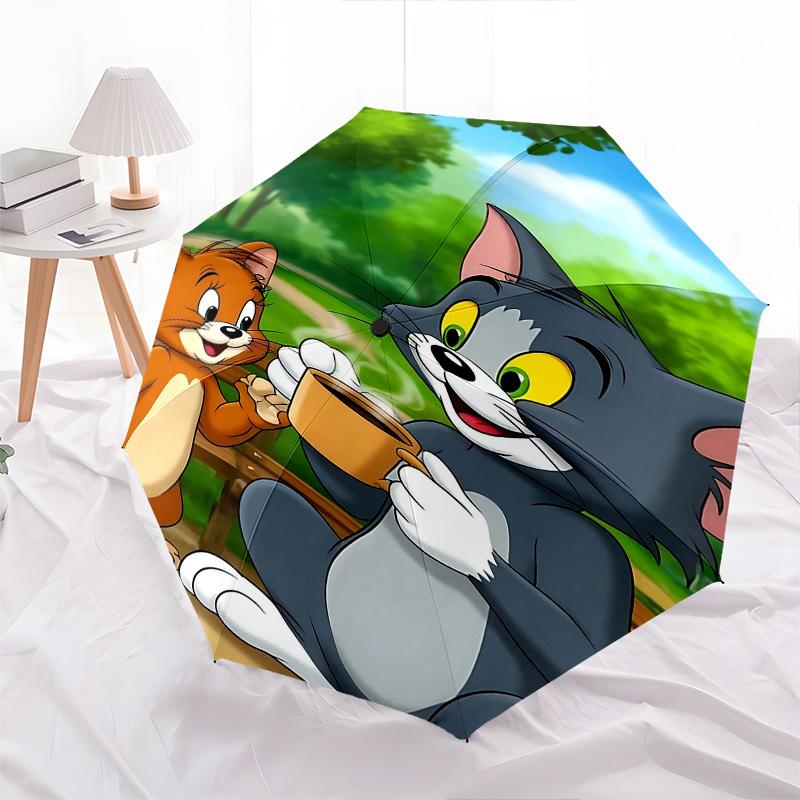 1pc Tom and Jerry Automatic Folding Umbrella - Compact 8-Rib Design, Durable Plastic & Iron1329L