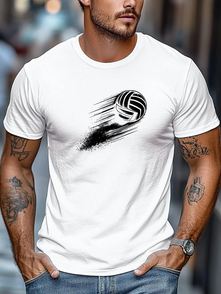 Speed Effect Volleyball Print Mens Crew Neck Short Sleeve Casual Sports Basic Summer Daily Soft