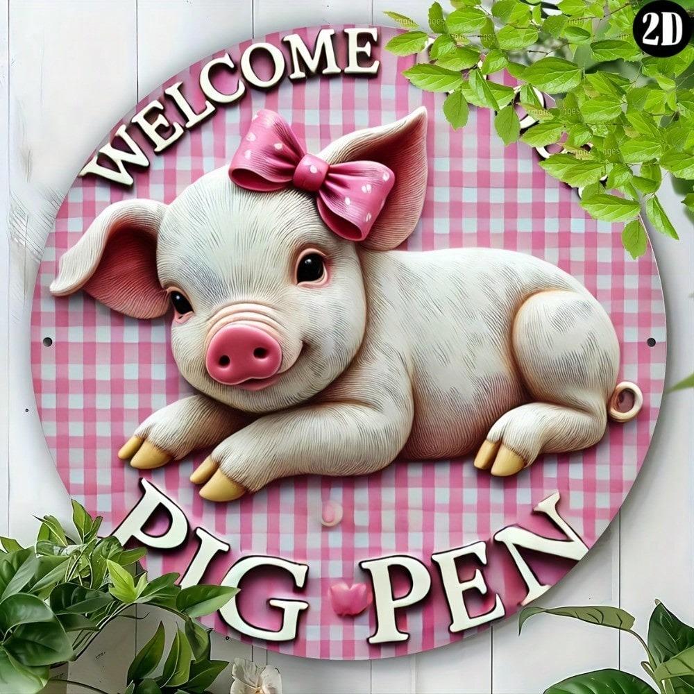 Vintage Pig Metal Wall Art Farmhouse Decor Kitchen Iron Sign
