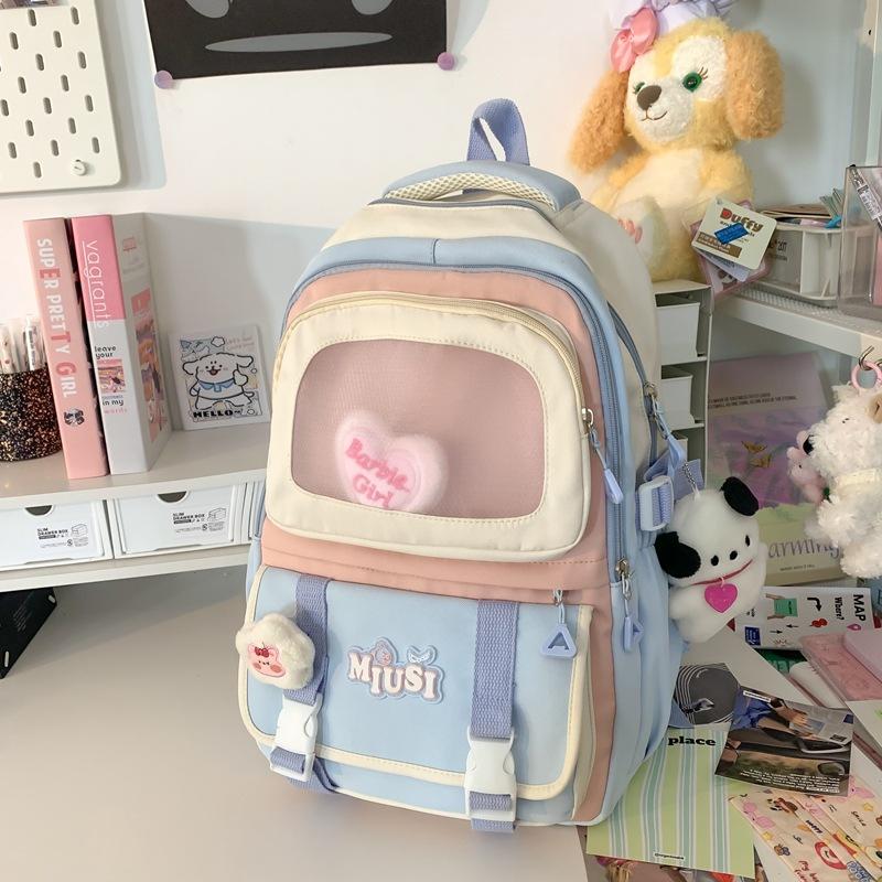 High-value wind schoolbag, junior high school girls backpack, high school students large-capacity cute dopamine backpack