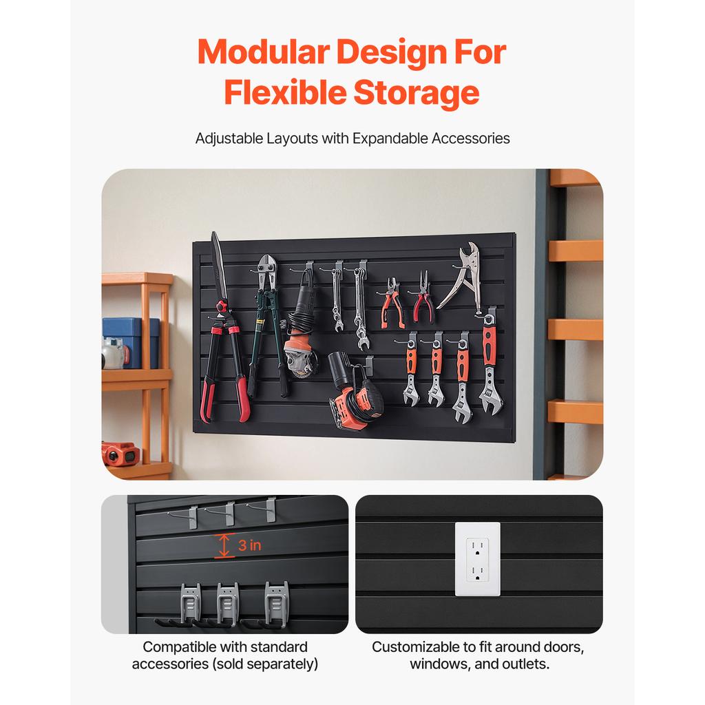VEVOR 8/16/32sq.ft Slat Wall Paneling 2/4/8 x 4 ft PVC Garage Slatwall with DIY Cutting & Easy-to-Install Adjustable for Storage