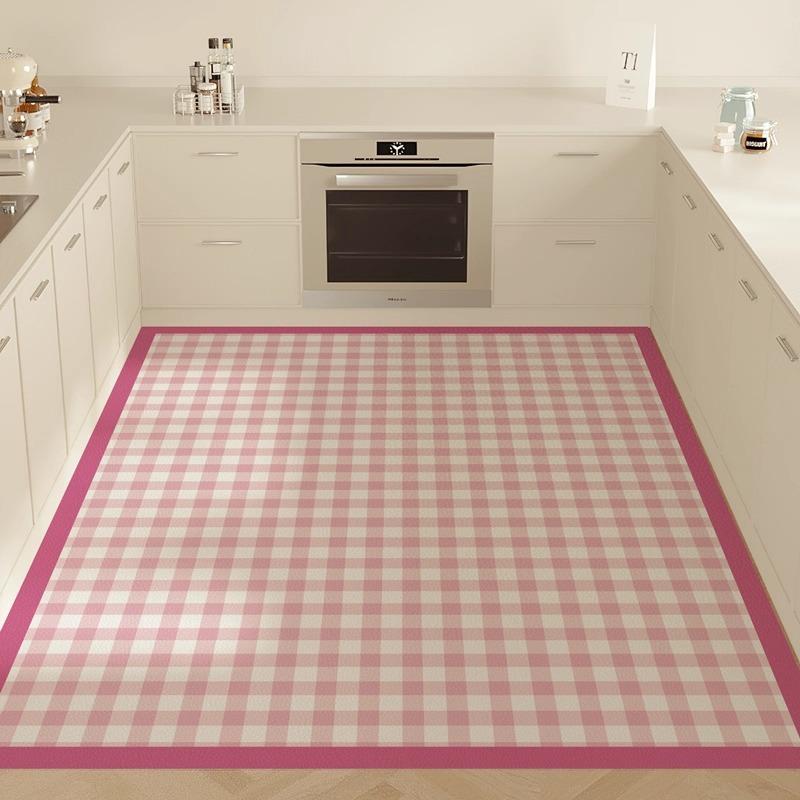 

PVC Carpet for Kitchen Waterproof Dust-proof Easy To Clean Leather Floor Mat Fashion Dopamine Checkered Balcony Rugs Alfombra 1pc 50x80cm