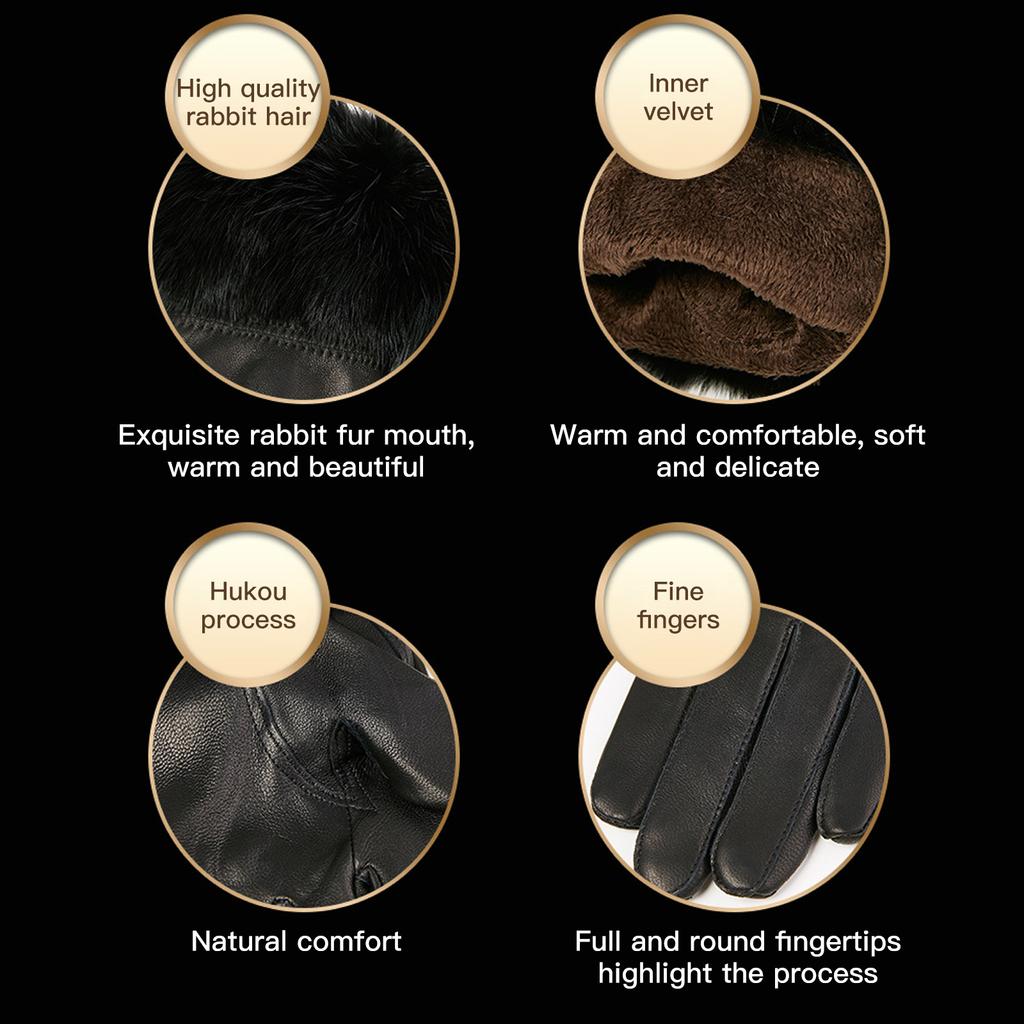 1 Pair Women Leather Gloves Wind Proof Winter Gloves for Outdoor Driving Running Biking
