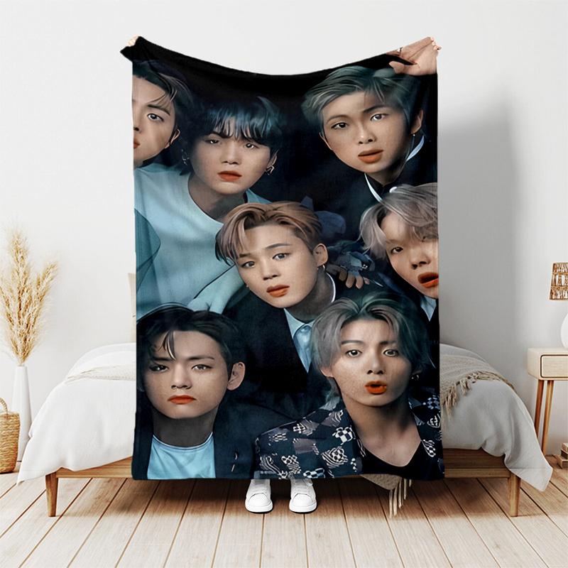 1pc Blanket Kpop Print Design, Lightweight Blanket for Sofa, Bed- Soft &Warm, Gift for All Seasons like Christmas, Halloween