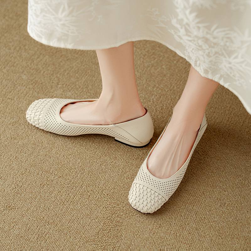 Krazing Pot Cow Skin Weaving Summer Size 41 Low Heels Party Shoes Women Square Toe Gladiator Mixed Color Hollow Out Pumps