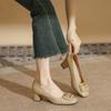 Leather Square Head French Thick Heel High Heels Women's Buckle Shallow Mouth Spring and Autumn Versatile Commute To Work Thick Low Heel Single Shoes
