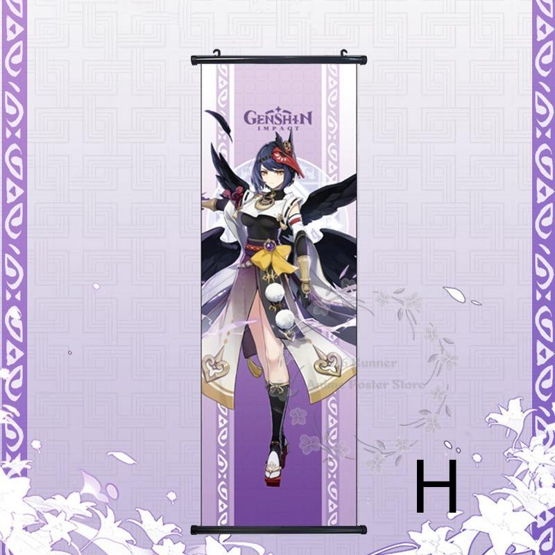 Impact Genshin Scroll Hanging Painting Anime Character Bedroom Decoration Painting Comic Exhibition Two-Dimensional Poster