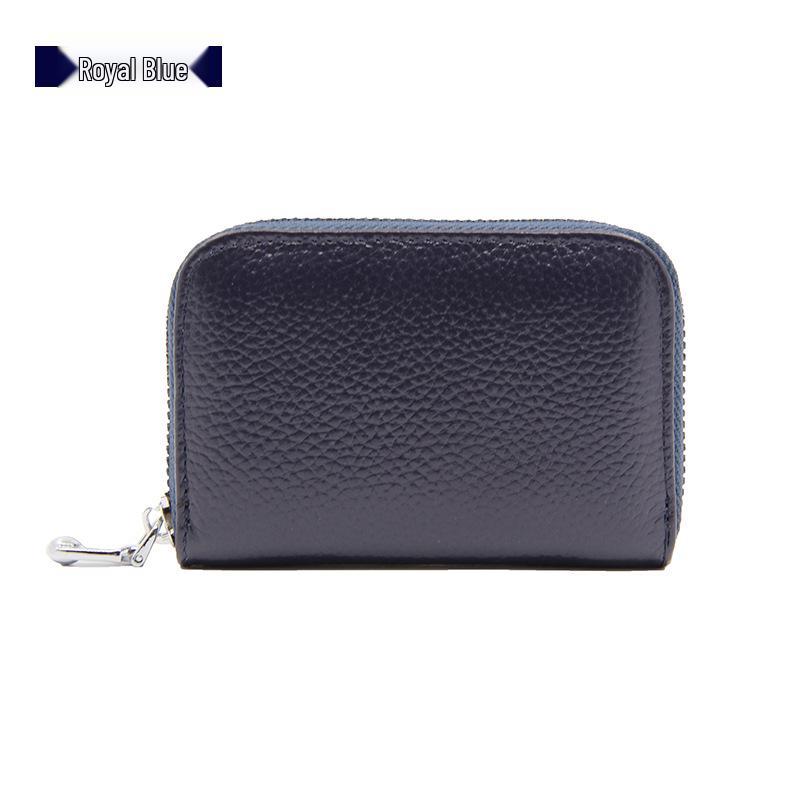 Accordion Top Grain Cowhide RFID Anti-Theft Multi-Card Zipper Leather ID Card Holder