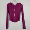 Korean Dongdaemun Retro Dark Purple Sexy Half-Open Collar Tight Long-Sleeve Cardigan Top