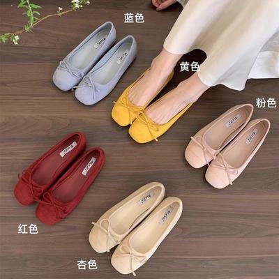 Chaussures plates rouges en daim, nouvelle collection automne, bouche peu profonde, style rétro doux féerique, chaussures plates ballet