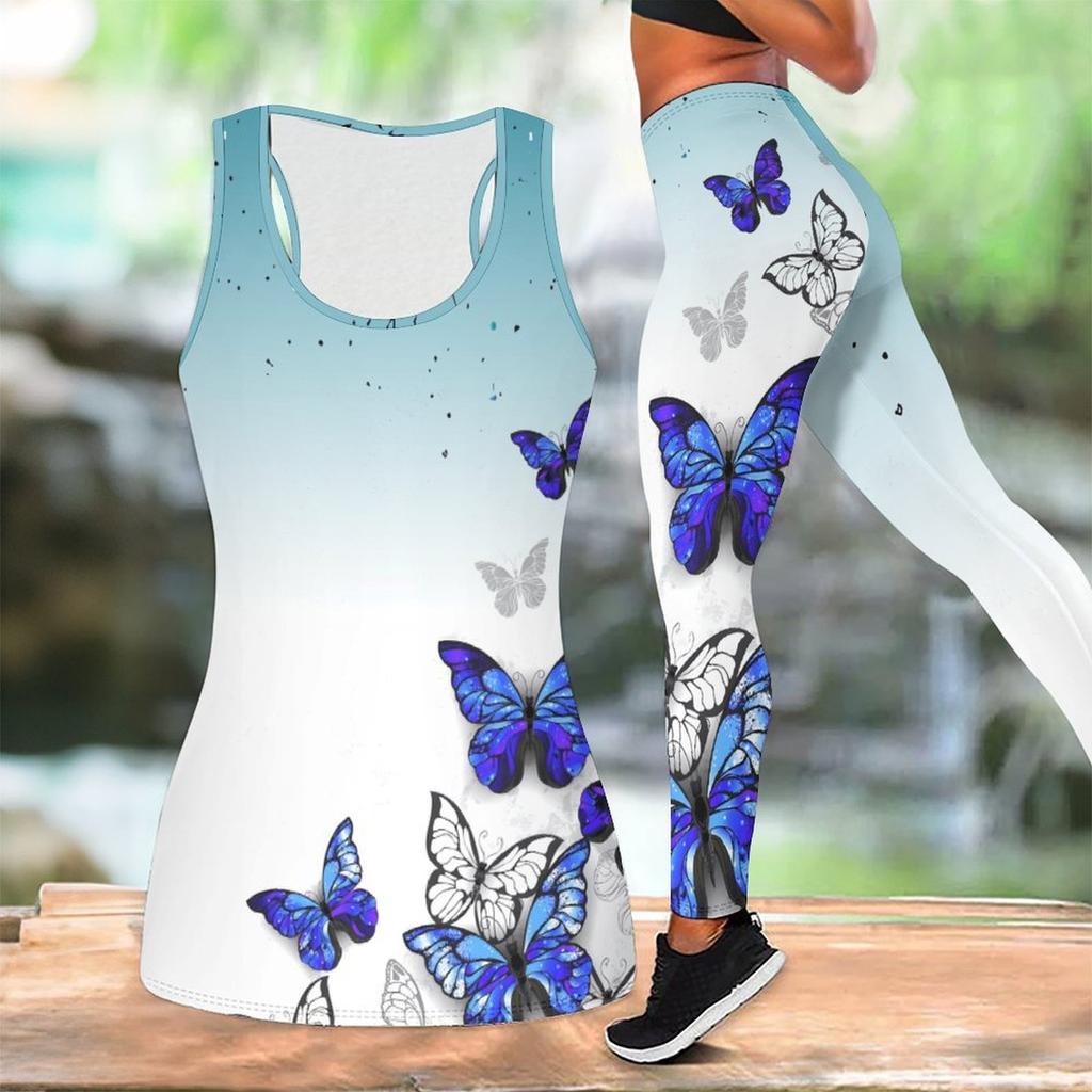 Wolf Totem Print Yoga Outfit for Women Fashion Workout Leggings Fitness Sports Casual Yoga Set Sports Suit