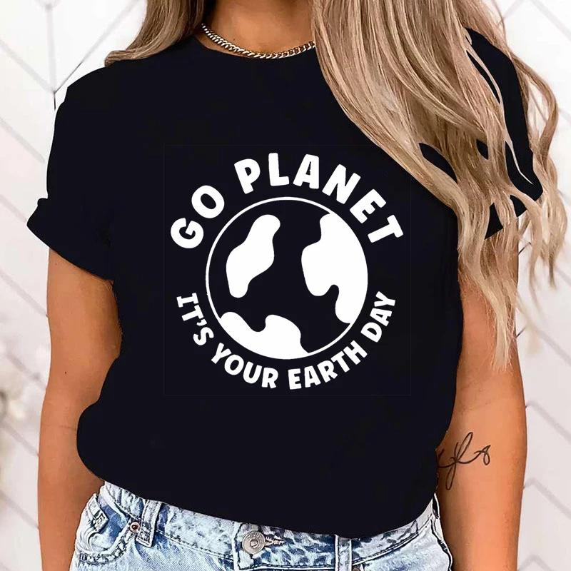 (Premium T-shirt)Funny Protect The Ocean Go Planet It'S Your Earth Day Printed Shirt Women'S Casual Personality T-Shirt Tops