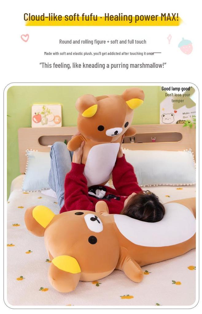 Rilakkuma Long Plush Pillow: Cute Bear Doll Bed Back Cushion Gift