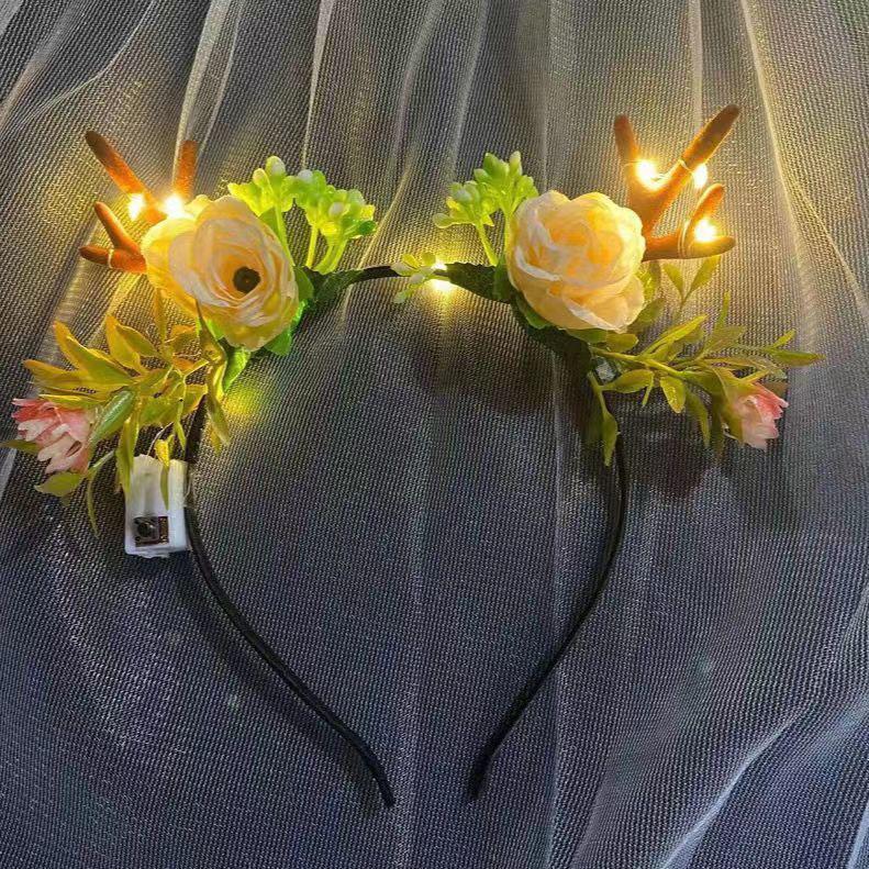 New Luminous Headpiece Elk Antlers Headband Christmas Flash Headband Flower Fairy Party Night Market Toy