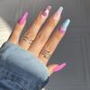 Medium-Long Ballet Style Press-On Nails With Purple Smiley Flame Design Sweet Aesthetic Nail Tips