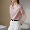 Fashionable V-neck short sleeved t-shirt for women in 2026 summer, loose and casual, versatile solid color top