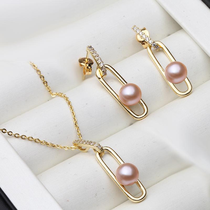 

Wedding Pearl Necklace and Earrings Set For Woman,Trendy Natural Freshwater Pearl Jewelry Set Mother Anniversary Gift White