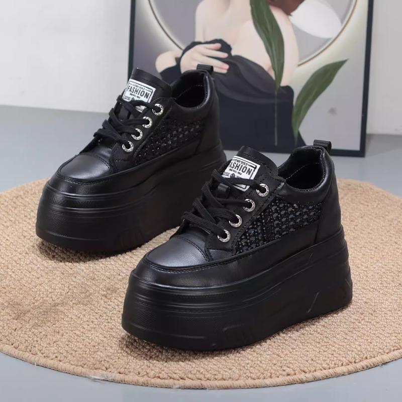 Fashion 10CM Microfiber Leather Platform Wedge High Brand Women Platform Wedge Sandals Flats Chunky Sneakers Vulcanize Hollow Shoes