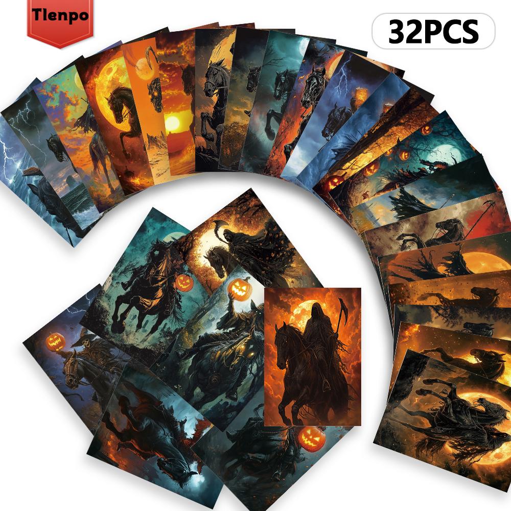 32pcs, Headless Horseman Postcard, Dark Series, Birthday/Anniversary Gift, Collectible, Suitable for Gifting, Can be Mailed.