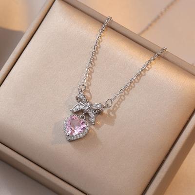 Pink Zirconia Love Fashion Charm Pendant for Women's High End Explosive Design Sense, Niche Necklace