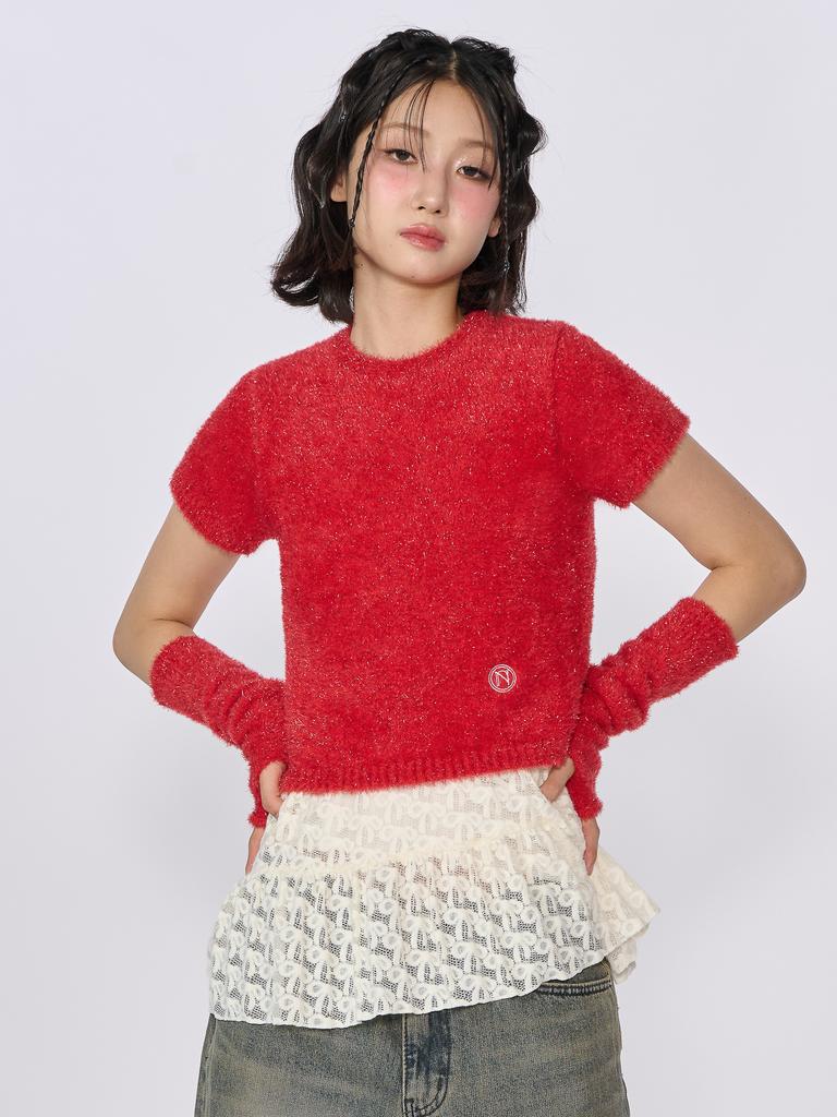UNUSUALNORMAL Sparkle Symbol Knit Top_Red