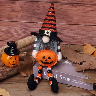 Faceless Gnome Doll Flocked Cloth Black Orange Lucky Ornament for Halloween Christmas Home Decor Gift Collection