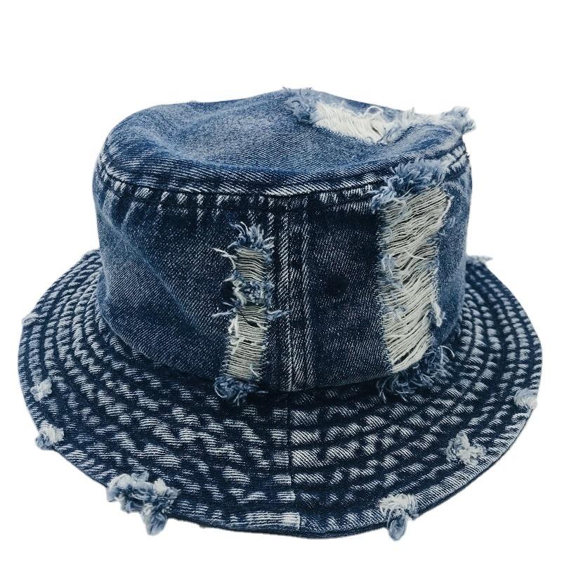 Vintage Distressed Denim Bucket Hat Fisherman Outdoor Casual Travel Spring Summer Activities Unisex Sun Protection 1 Piece Drop