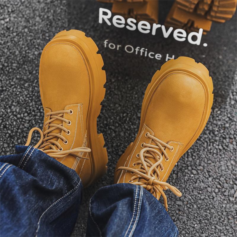 Fashion Fashionable Autumn  Winter New Men's Lace-Up Casual Boot Short-Top Anti-Slip Walking Boot Classic Durable Height-Increasing Boot