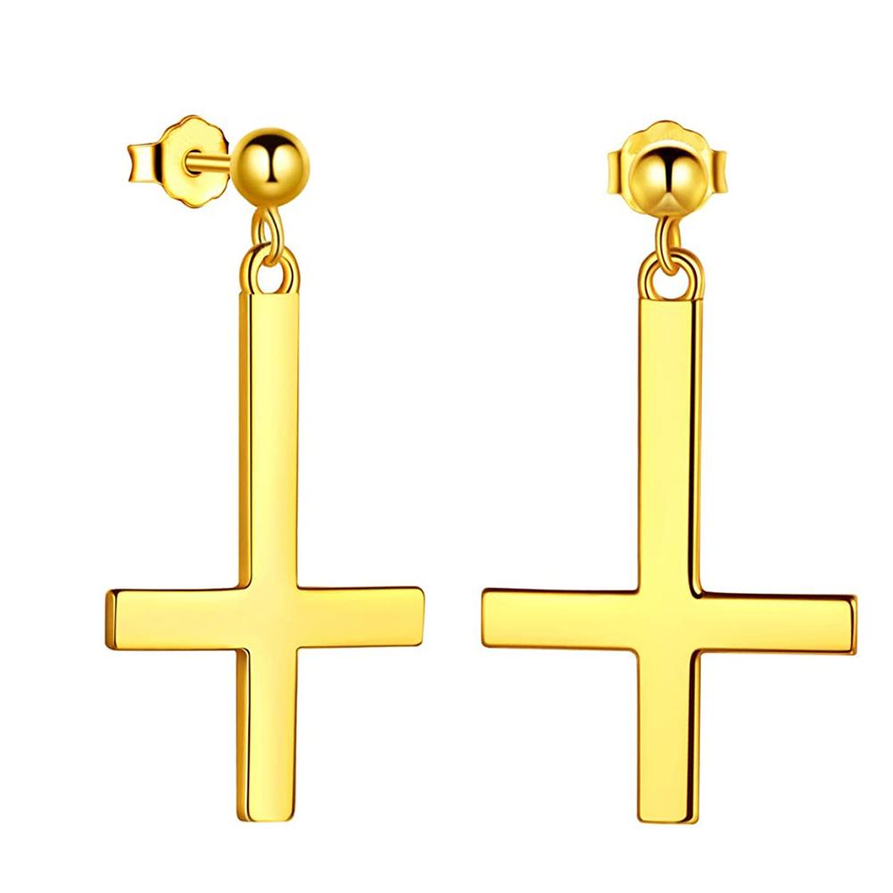 1 Par Hombre Mujer Acero Inoxidable Colgante Cruz Invertida Hacia Abajo Iglesia de Satán Templo Oculto Satánico Brujería Pendiente Joyería