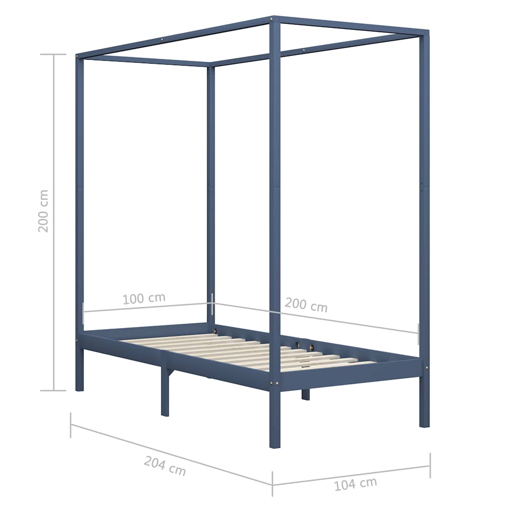 Grey Solid Pine Canopy Bed Frame 100 x 200 cm