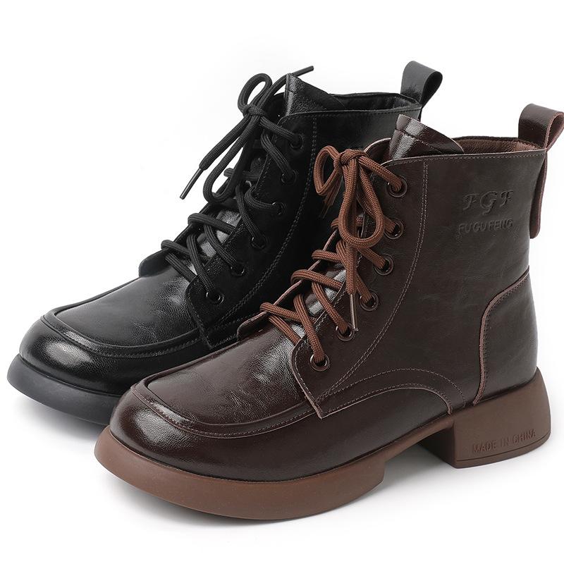 Fashion GKTINOO Women Boots 2025 New Woman Short Boots Soft Genuine Leather Autumn Winter Shoes Square Heels Big Toe Female Footware