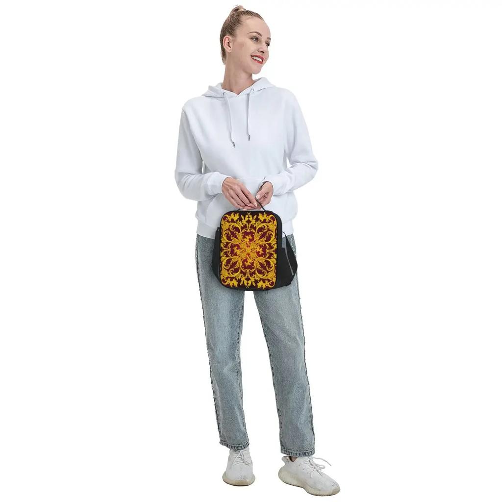 Custom Rococo Kaleidoscopic Floral Lunch Bag Men Women Thermal Cooler Insulated Lunch Box for Children School