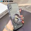 KEYSION Luxusní třpytivé šperkované magnetické pouzdro na telefon pro iPhone X XS Max XR make-up zrcátko kruhový stojánek nárazuvzdorný zadní kryt