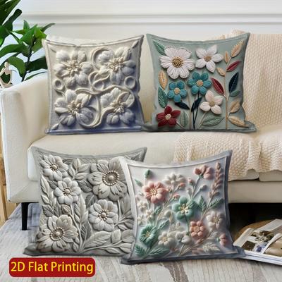 2D Floral Bestickte Kissenbezüge Mit 3D-Effekt Muster Kissenbezug Geeignet Für Sofa Schlafzimmer Auto Kissenbezug