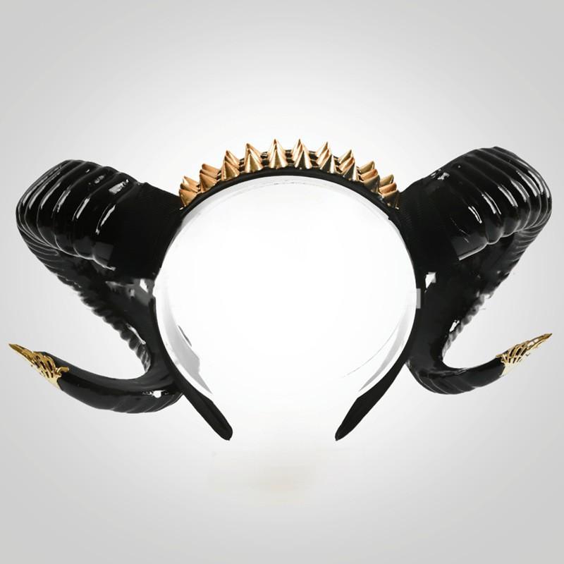 Horn Antlers Cos Headband Wide Christmas Halloween Easter Exaggerated Headwear Rivets Multicoloured Selection чёрный