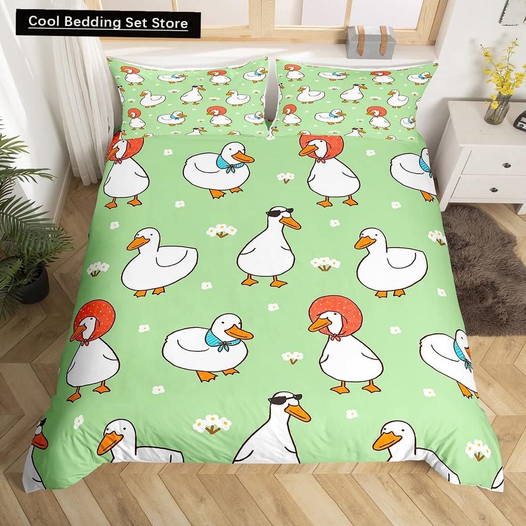 Uroczy kaczor król królowa poszwa na kołdrę kreskówka biała gęś zestaw pościeli zabawny wiejski zwierzęcy poszwa na kołdrę poliestrowa poszwa na kołdrę