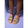 Crystal Embellishment Genuine Leather Double Belt Women's Slippers