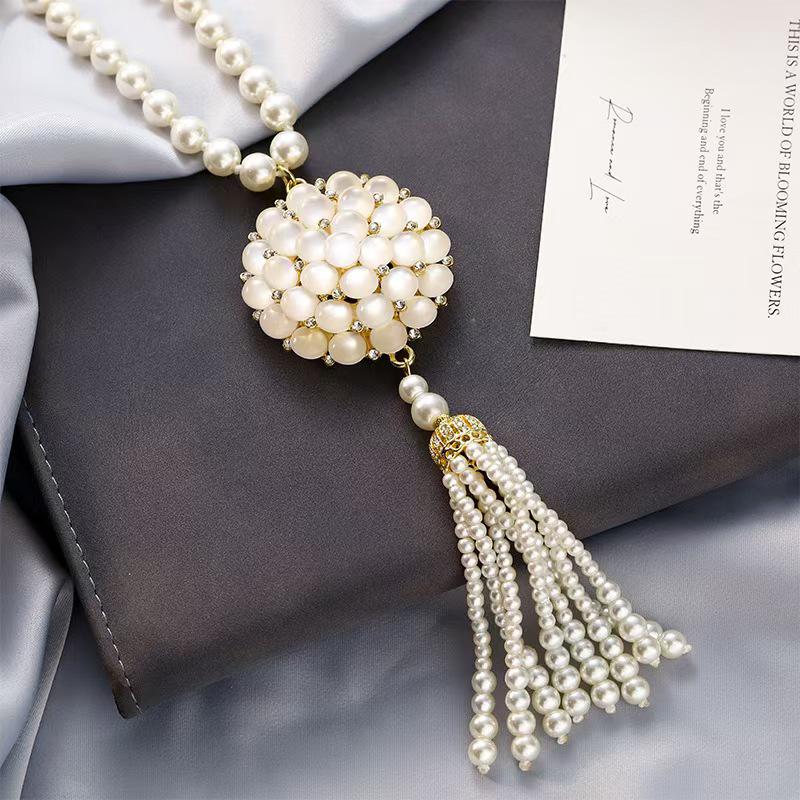 Классическая жемчужная подвеска-свитер  Кошачий глаз  - Роскошный китайский длинный кулон для женщин