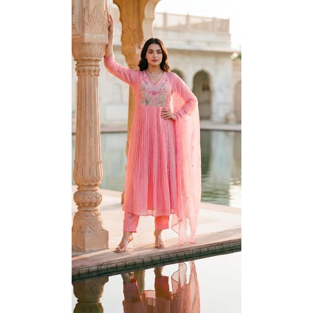 Beautiful Cotton Anarkali Kurti Pant Dupatta Pakistani Party Wear Salwar Kameez